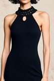 Robe Midi Noir Satin Trapèze Licou