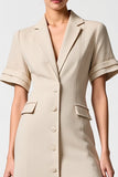 Robe Longue Gris Satin Trapèze Revers Cranté