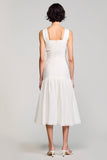 Robe Midi Blanc Satin Trapèze Bretelles Spaghetti