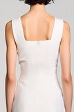 Robe Midi Blanc Satin Trapèze Bretelles Spaghetti