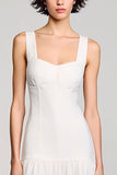 Robe Midi Blanc Satin Trapèze Bretelles Spaghetti