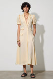 Robe Longue Ivoire Satin Trapèze Revers Cranté