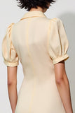 Robe Longue Ivoire Satin Trapèze Revers Cranté