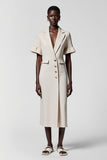Robe Midi Gris Satin Fourreau Revers Cranté