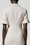Robe Midi Gris Satin Fourreau Revers Cranté