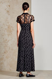 Robe Longue Trapèze Noir Satin Avec Col