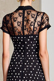 Robe Longue Trapèze Noir Satin Avec Col