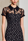 Robe Longue Trapèze Noir Satin Avec Col