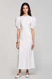 Robe Longue Blanc Satin Trapèze Ras De Cou
