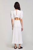 Robe Longue Blanc Satin Trapèze Ras De Cou