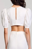 Robe Longue Blanc Satin Trapèze Ras De Cou