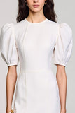 Robe Longue Blanc Satin Trapèze Ras De Cou