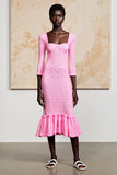 Robe Midi Rose Fourreau Col Carré