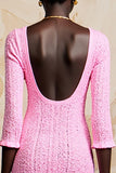 Robe Midi Rose Fourreau Col Carré