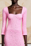 Robe Midi Rose Fourreau Col Carré