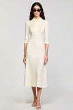 Robe Ivoire Trapèze Midi Satin Avec Col