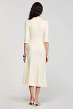 Robe Ivoire Trapèze Midi Satin Avec Col