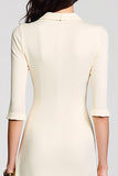Robe Ivoire Trapèze Midi Satin Avec Col