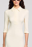 Robe Ivoire Trapèze Midi Satin Avec Col