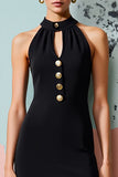 Robe Longue Noir Trapèze Satin Ras De Cou