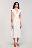 Robe Midi Trapèze Satin Ivoire Col V