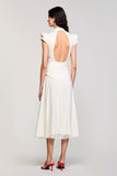 Robe Midi Trapèze Satin Ivoire Col V
