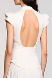 Robe Midi Trapèze Satin Ivoire Col V