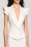 Robe Midi Trapèze Satin Ivoire Col V