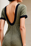 Robe Longue Trapèze Olive Col Bateau