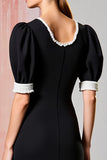 Robe Noir Satin Longue Trapèze Ras De Cou