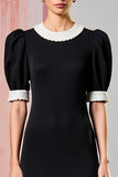 Robe Noir Satin Longue Trapèze Ras De Cou