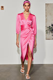 Robe Midi Rose Trapèze Satin Col V