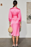 Robe Midi Rose Trapèze Satin Col V