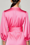 Robe Midi Rose Trapèze Satin Col V