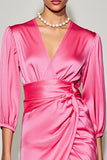Robe Midi Rose Trapèze Satin Col V