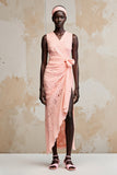 Robe Longue Rose Dentelle Trapèze Col V