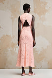 Robe Longue Rose Dentelle Trapèze Col V