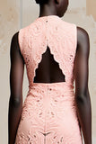 Robe Longue Rose Dentelle Trapèze Col V