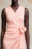 Robe Longue Rose Dentelle Trapèze Col V