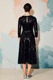 Robe Midi Noir Paillette Trapèze Ras De Cou