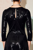 Robe Midi Noir Paillette Trapèze Ras De Cou