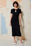 Robe Midi Noir Satin Fourreau Ras De Cou