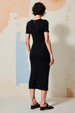 Robe Midi Noir Satin Fourreau Ras De Cou