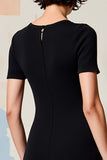 Robe Midi Noir Satin Fourreau Ras De Cou