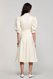 Robe Ivoire Trapèze Midi Satin Col V