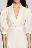Robe Ivoire Trapèze Midi Satin Col V