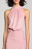Robe Longue Rose Satin Trapèze Licou