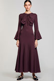 Robe Longue Bourgogne Satin Trapèze Col Bateau