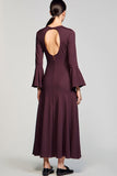 Robe Longue Bourgogne Satin Trapèze Col Bateau