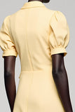 Robe Longue Jaune Satin Trapèze Revers Cranté